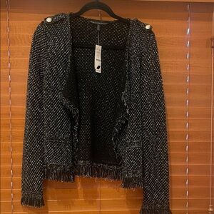 White House Black Market knit black with white accents Women's Sweater small (F)